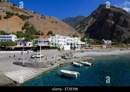 Agia Roumeli, Griechenland, mit Blick auf das Meer Dorf Agia Roumeli auf Kreta Stockfoto