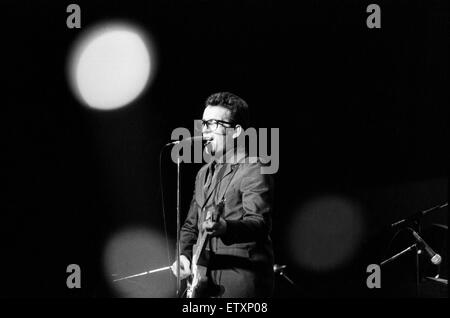 Elvis Costello auf der Bühne. 9. Januar 1980. Stockfoto