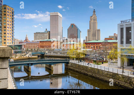 Providence, Rhode Island, USA Skyline im Waterplace Park. Stockfoto