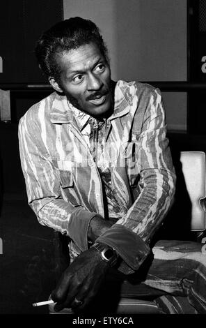 Chuck Berry, ein amerikanischer Gitarrist, Sänger und Songwriter und einer der Pioniere des Rock And Rollenmusik. 12. Mai 1976. Stockfoto