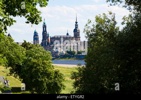 Blick auf die Hofkirche in Dresden, Sachsen, Deutschland Stockfoto