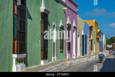 Spanischen kolonialen Häuser auf Calle 14 in Campeche, Halbinsel Yucatan, Mexiko Stockfoto