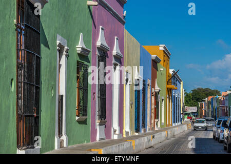 Spanischen kolonialen Häuser auf Calle 14 in Campeche, Halbinsel Yucatan, Mexiko Stockfoto