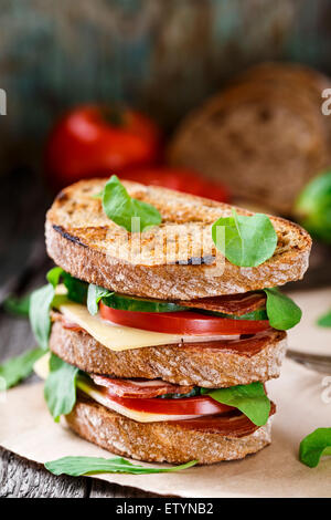 Big Sandwich mit Schinken, Käse und Gemüse Stockfoto