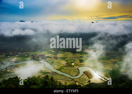 Reisfeld im Tal in Bacson, Langson, Vietnam Stockfoto