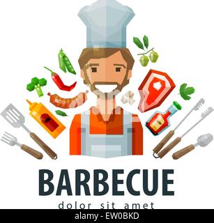 Grill, Grill-Vektor-Logo-Design-Vorlage. frische Lebensmittel, Koch oder Picknick-Symbol. flache Darstellung Stock Vektor
