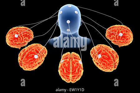 Konzeptbild von Multi-Gehirn-Verarbeitung. Stockfoto