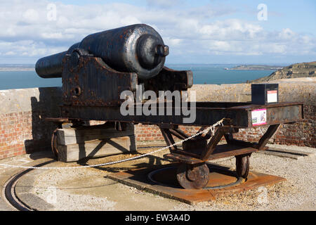 Historische Kanone auf der Needles Old Battery, Isle of Wight, England, Großbritannien Stockfoto