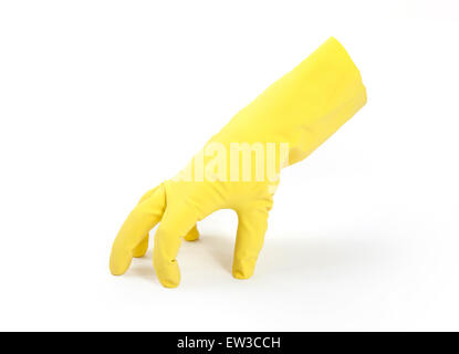 Kautschuk, die Reinigung auf seine Finger Handschuh stehend Stockfoto