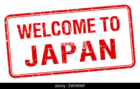 Willkommen Sie bei Japan rot Grunge quadratische Stempel Stockfoto