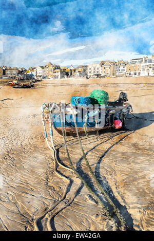 Angelboot/Fischerboot am Strand von St Ives in Cornwall Stockfoto