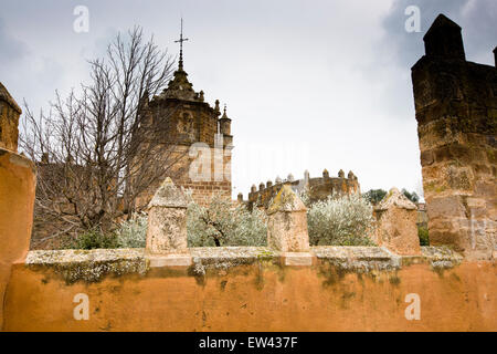 Blick über die Wand des Royal Zisterzienser Kloster von Santa Maria de Veruela zum Turm Stockfoto