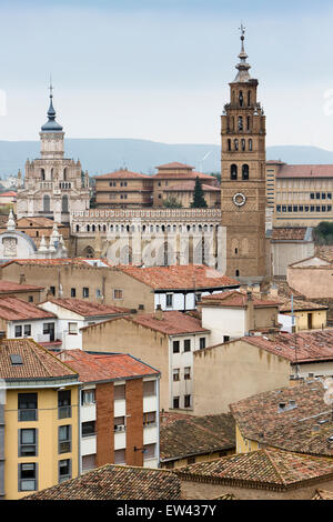 Blick über die mittelalterliche Stadt Tarazona der Kathedrale Stockfoto