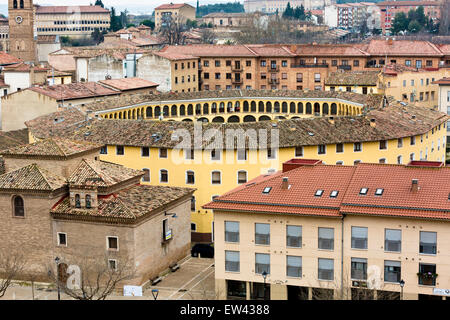 Blick auf die Altstadt Tarazona der Stierkampfarena Stockfoto