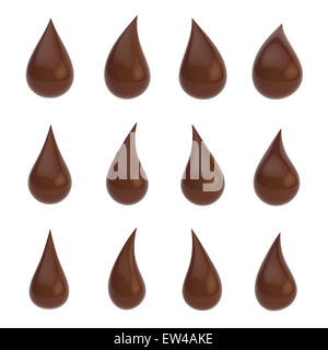 Satz von zwölf Flüssigkeitstropfen isoliert Stockfoto