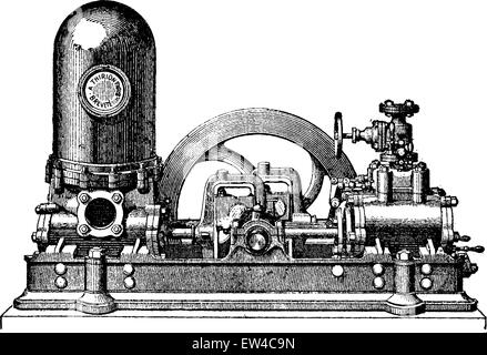 Dampf Pumpe hat zwei Zylinder direkte Maßnahmen gekoppelt, M. Thirion, Vintage eingravierten Abbildung. Industrielle Enzyklopädie E.-O. Lami - 1875. Stock Vektor