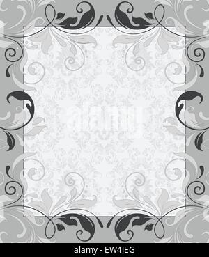 Vintage Einladungskarte mit verzierten Elegante abstrakt Floral Design, schwarz und grünlich grau Blumen auf hellem grün Hintergrund mit Rahmen. Vector Illustration. Stock Vektor