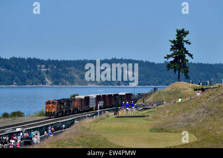 Chambers Bay, Universität Platz, Washington, USA. 17 Juni, geht über 2015.A Zug einsamen Baum auf dem offenen Platz Mittwoch CHAMBERS BAY, Ort, Washington University. George Holland/Cal-Sport-Medien. Bildnachweis: Cal Sport Media/Alamy Live-Nachrichten Stockfoto