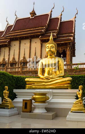 Goldenen Buddha-Statuen vor Wat Baan Rai, Wittayakom Viharn, Dhamma Park, Korat, Provinz Nakhon Ratchasima, Isaan, Isan Stockfoto