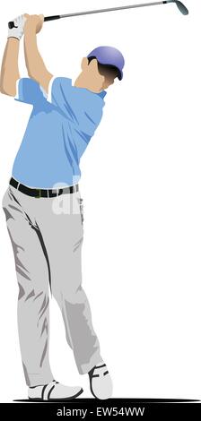 Golfer schlagen Kugel mit Eisen Club. Vektor-illustration Stock Vektor