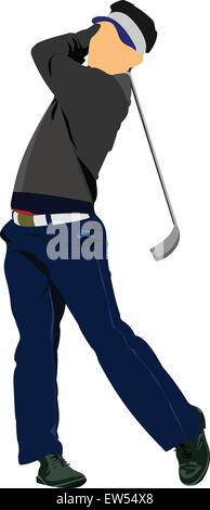 Golfer schlagen Kugel mit Eisen Club. Vektor-illustration Stock Vektor