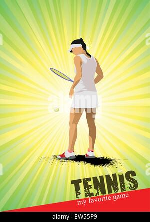 Frau Tennis Poster. Mein Lieblingsspiel. Vektor-illustration Stock Vektor