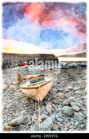 Angelboote/Fischerboote im Hafen von Clovelly an der nördlichen Küste von Devon Stockfoto