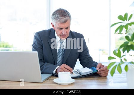 Geschäftsmann, Prüfung sein Tagebuch Stockfoto