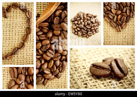 Zusammengesetztes Bild der hölzerne Schaufel mit Kaffeebohnen Stockfoto