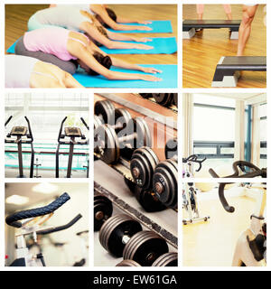 Zusammengesetztes Bild der Yoga-Kurs in Childs posieren im Fitness-studio Stockfoto