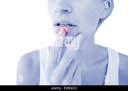 Nachdenkliche Frau ihre Lippen berühren Stockfoto