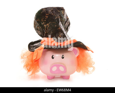 Piggy Bank tragen Hutmacher Hut Studio Ausschnitt Stockfoto