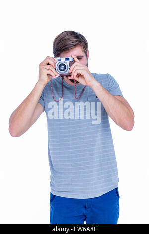 Glücklich, gut aussehender Mann Fotografieren Stockfoto