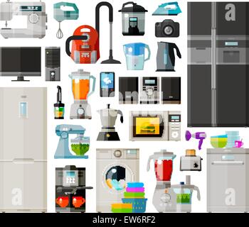 Sammlung von Haushaltsgeräten. Symbole festgelegt. Vektor. flache Darstellung Stock Vektor