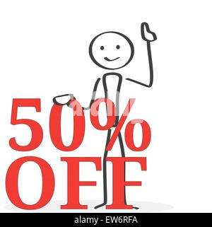 Aufmerksamkeit Konzept Abbildung mit kleinen Tinte Stil Cartoon Mann 50 % off Stockfoto