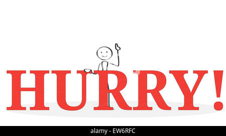 Aufmerksamkeit-Konzept mit kleinen Tinte Stil Cartoon Mann, Eile Abbildung. Stockfoto