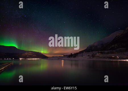 Northern Lights steigt an einem fjord Stockfoto