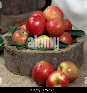Rote Äpfel in einer rustikalen Holzschale Stockfoto
