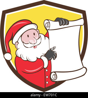 Illustration des Santa Claus Sankt Nikolaus Vater Weihnachten Lächeln auf den Lippen halten Papier Blättern auf der Liste im Schild Stockfoto