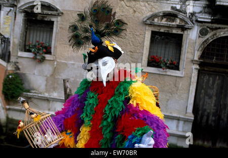 Ein einheimischer tragen traditionelle Maske und bunte Gewänder beim Karneval in Venedig für nur zur redaktionellen Nutzung Stockfoto