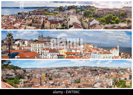 Panorama Bild Mosaik-Collage von Lissabon Stadt Standpunkte - Miradouros in Portugal Stockfoto