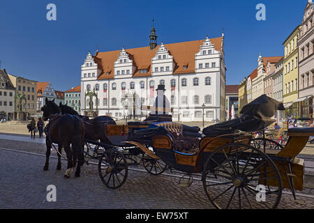 Marktplatz mit dem Rathaus in Wittenberg, Deutschland Stockfoto