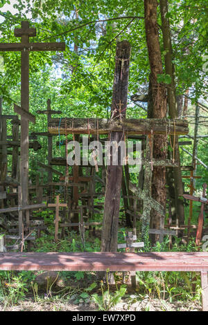 Holzkreuze auf dem Heiligen Berg Grabaka in Polen Stockfoto