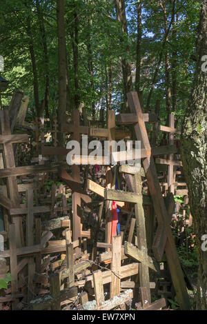 Holzkreuze auf dem Heiligen Berg Grabaka in Polen Stockfoto