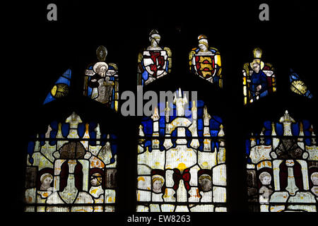 Großbritannien, England, Cheshire, Pott Shrigley, Kirche, West Fensterdetail der ursprünglichen mittelalterlichen Glasmalerei Stockfoto