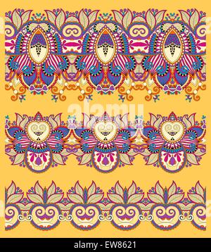 nahtlose ethnischen gelb paisley Streifenmuster, Grenze Satz Stock Vektor