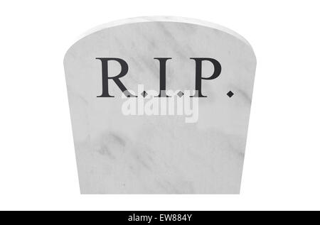 Grabstein-Closeup isoliert auf weißem Hintergrund Stockfoto