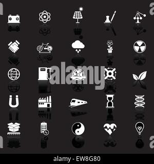 Renewable energy icons with reflect on black background, stock vector Stock Vektor