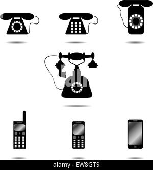 Satz von Symbol Telefon. Retro und klassischen, alten Telefon, Vektor-Grafik-Illustration Stockfoto