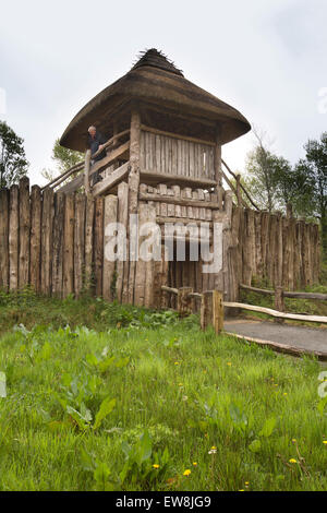 Irland, Co. Wexford, Irish National Heritage Park, Touristen in frühen mittelalterlichen Ringfort Stockfoto